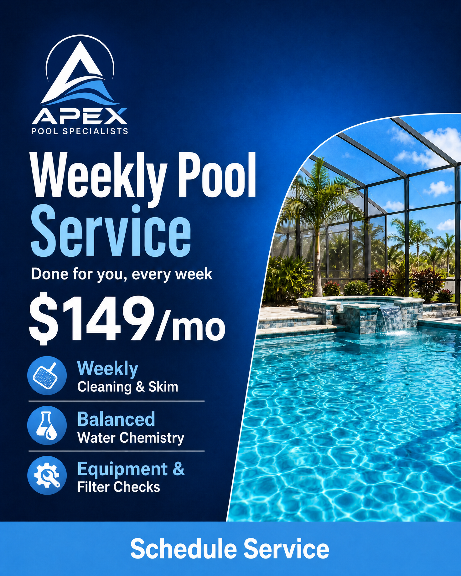 Apex Pool Specialists — Weekly Pool Service, $149/mo ad