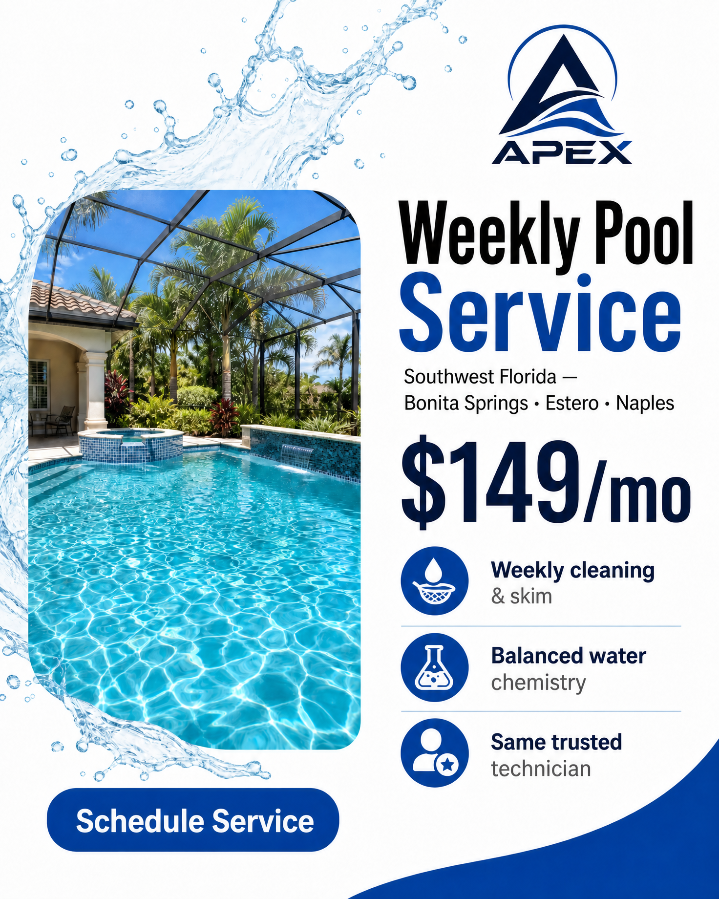 Apex Pool Specialists — Weekly Pool Service promo ad