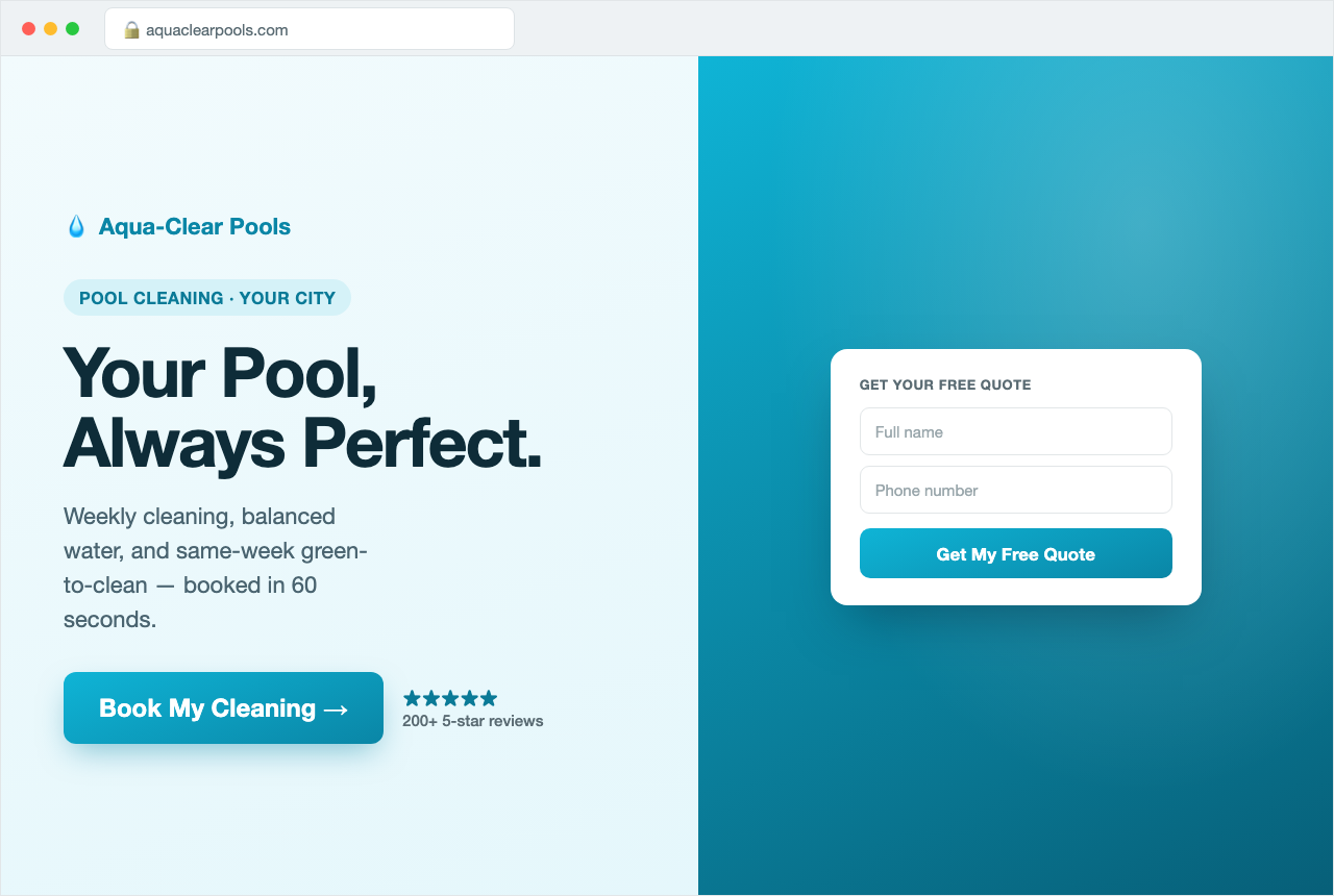 Sample pool-cleaning landing page built by Shepherd